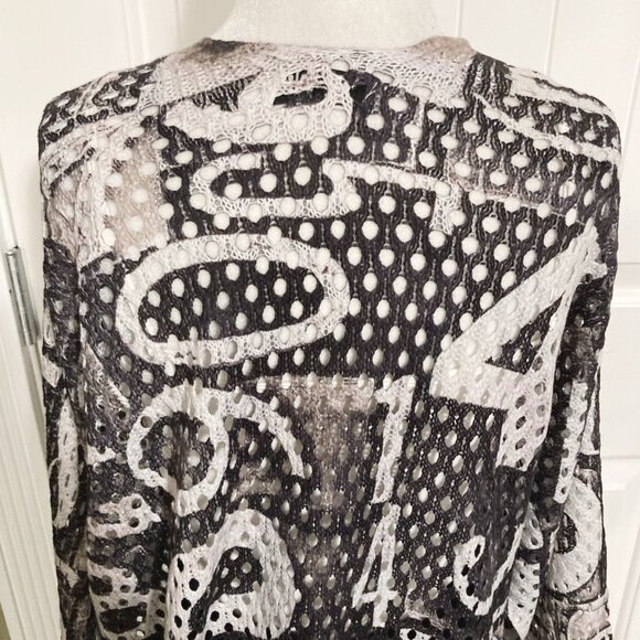 VIA VITALE Vintage white grey black number print long cardigan ~ MEDIUM LARGE XL - Picture 13 of 13
